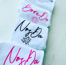 Load image into Gallery viewer, “BORE DA -NOS DA” baby vest set. Navy or pink

