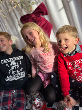 Load image into Gallery viewer, NEW &quot;Nadolig Llawen&quot; girls Christmas tree print (pink sweater with red)
