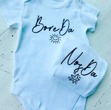 Load image into Gallery viewer, “BORE DA -NOS DA” baby vest set. Navy or pink
