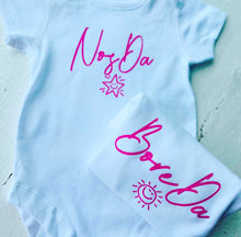 Load image into Gallery viewer, “BORE DA -NOS DA” baby vest set. Navy or pink
