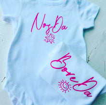 Load image into Gallery viewer, “BORE DA -NOS DA” baby vest set. Navy or pink
