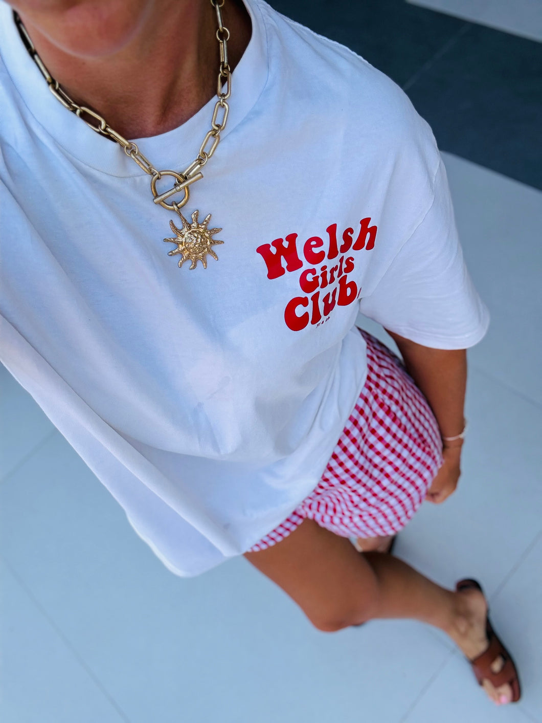 Oversized white “Welsh Girls Club” organic cotton T-shirt